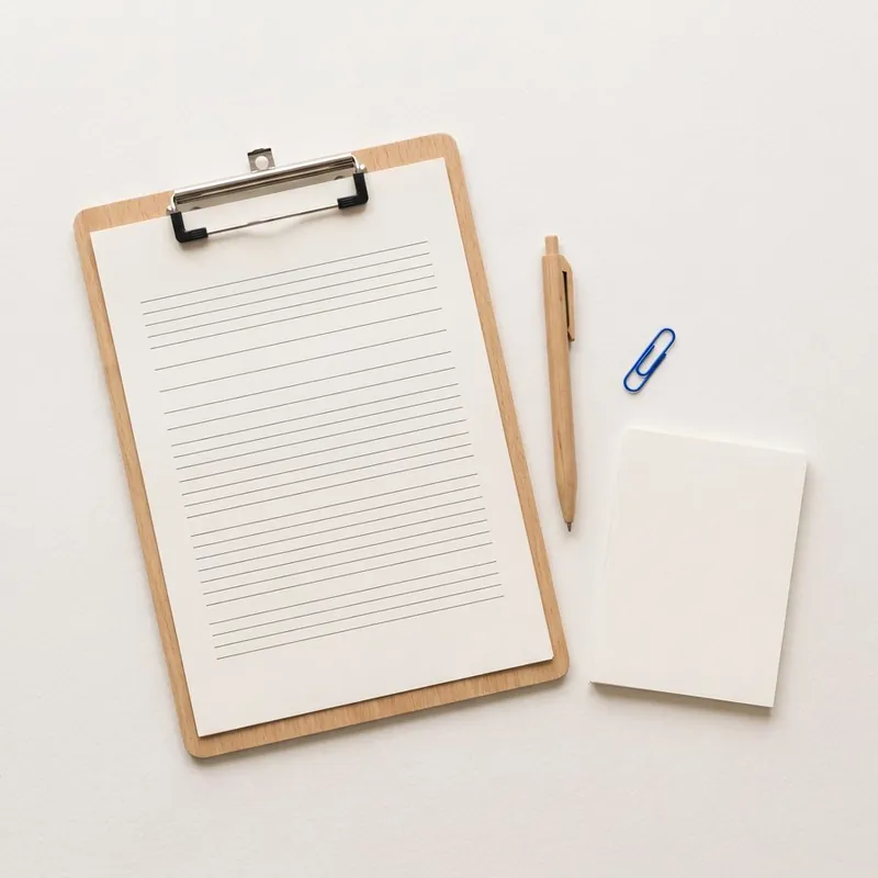 A clipboard holding a blank application form next to a pen
